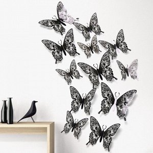 Интерьерные наклейки "бабочки" 12 шт., цвет черный