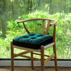Подушка на стул бархатная квадратная, с завязками, цвет зеленый