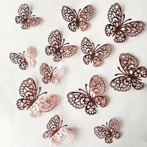 Интерьерные наклейки "бабочки" 12 шт., цвет розовое золото