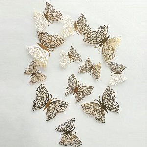 Интерьерные наклейки "бабочки" 12 шт., цвет золотой