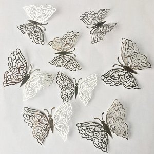 Интерьерные наклейки "бабочки" 12 шт., цвет серебряный