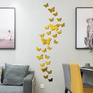 Интерьерные наклейки "бабочки" зеркальные 25 шт., цвет золотой