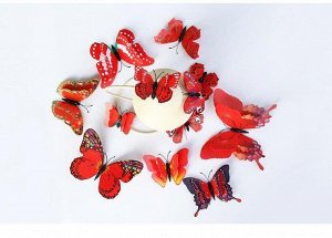 Интерьерное украшение "бабочки" 12 шт., цвет красный