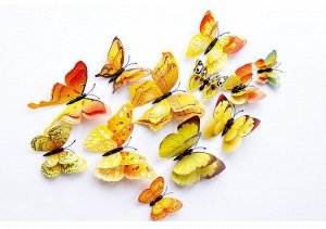 Интерьерное украшение "бабочки" 12 шт., цвет желтый