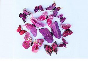 Интерьерное украшение "бабочки" 12 шт., цвет фиолетовый