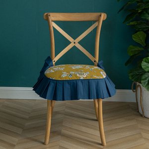 Подушка на стул с юбочкой, принт "цветы", цвет синий/желтый