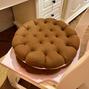 Подушка на стул круглая, дизайн в виде печенья, цвет коричневый