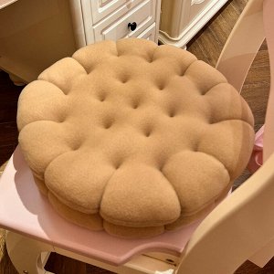 Подушка на стул круглая, дизайн в виде печенья, цвет бежевый