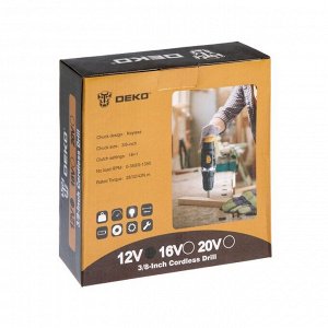 Дрель-шуруповерт DEKO DKCD 12FU-Li, 12 В, 1.5 Ач, Li-lon, 28 Нм, 350/1350 об/мин