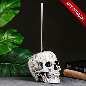 Ёршик для унитаза с подставкой «Череп», стальная ручка, 16x15x22 см, белый