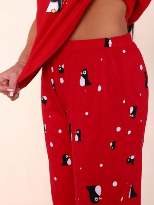 Костюм с брюками - Пингвины - 618 - красный