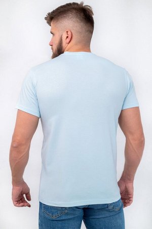 Мужская футболка из хлопка с лайкрой с V-вырезом, светло голубого цвета