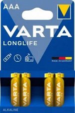 Батарейка Тип &quot;AAA&quot;  Varta LR03 4103 Longlife 4шт/бл (рус)
