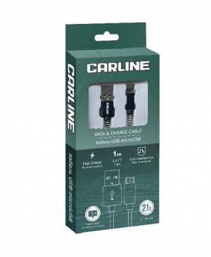 Кабель CAB03121 CARLINE USB-microUSB, тканевая оплетка 1м, 2.1 A