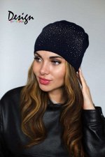Шапка со стразами НА ФЛИСЕ Монти (т.син)