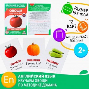 Обучающие карточки по методике Г. Домана «Овощи на английском языке», 12 карт, А6