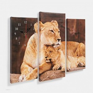 Часы настенные, модульные, серия: Животный мир "Львы", 60х80 см