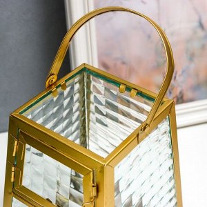 Подсвечник металл "Грани с витражными стёклами" золото 15х14.5х21 см