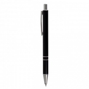 Ручка шариковая, автоматическая, 0.5 мм, круглая, чёрная с серебристыми вставками, металлический корпус, стержень синий