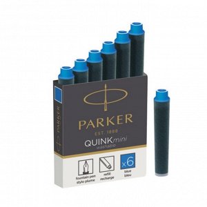 Картридж Parker MINI для перьевой ручки с синими чернилами неводостойкими Washable, 6шт