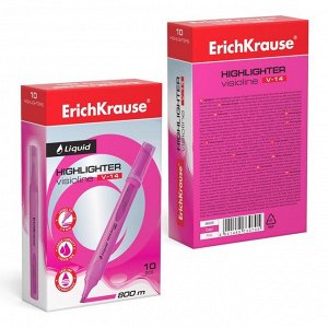 Маркер текстовыделитель ErichKrause Liquid Visioline V-14 Neon, 0.6-4.0 мм, жидкие чернила на водной основе, розовый