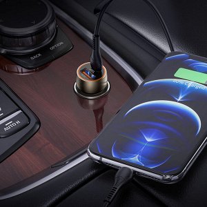 Автомобильное зарядное устройство HOCO Z46A Blue whale, USB+Type-C + Кабель Type-C to iOS Lightning, 20W, черный