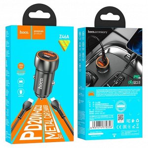 Автомобильное зарядное устройство HOCO Z46A Blue whale, USB+Type-C + Кабель Type-C to iOS Lightning, 20W, черный