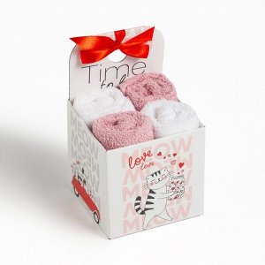 Салфетки махровые декоративные «Этель» Time to love, 4 шт., 30x30 см, хлопок 100%, розовые/белые