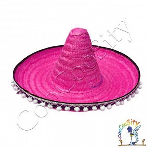 Шляпа Сомбреро розовая 55 х 21 см, текстиль, солома