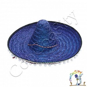 шляпа Сомбреро синяя 55 х 21 см, текстиль, солома