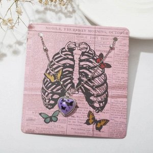 Кулон на декоративной основе "Сердце" бабочки, цвет чёрно-фиолетовый в серебре, 40 см