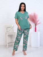 Костюм домашний с брюками, принт, ментол (883-3)