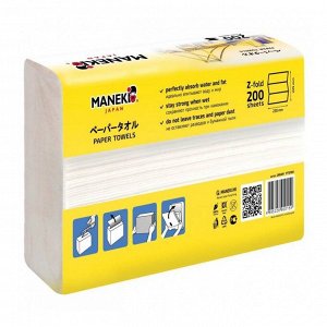 Полотенца бумажные листовые однослойные Z-сложения Maneki DREAM, белые, 230х225мм, 200 шт./упаковка