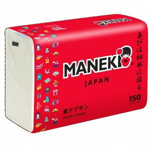 Салфетки бумажные Maneki RED, 2 слоя, белые, 150 шт./ МЯГКАЯ упаковка