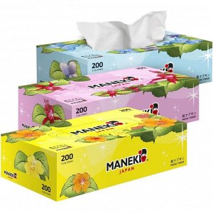 Салфетки бумажные Maneki, серия Dream 2 слоя, белые, 200 шт./коробка, СПАЙКА 3шт