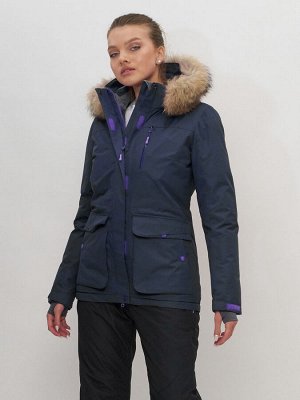 MTFORCE Куртка спортивная женская зимняя с мехом темно-синего цвета 551777TS