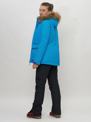 Куртка спортивная женская зимняя с мехом синего цвета 551777S