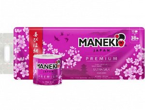 Бумага туалетная Maneki SAKURA 3 слоя, 30 метров, гладкая, белая, с ароматом сакуры, 10 рулонов/упаковка