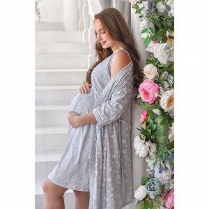 Комплект женский (сорочка/халат) для беременных, цвет светло-серый