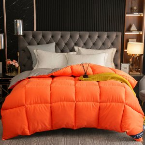 Теплое одеяло на пуху, цвет оранжевый/серый