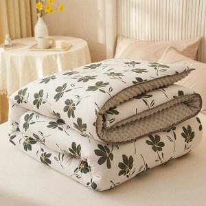 Теплое одеяло, принт "цветы", цвет белый/бежевый