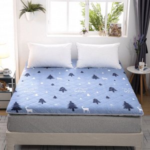 Топпер на кровать, принт "олень и дерево", цвет голубой