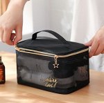 Косметичка сетчатая на молнии, с ручкой, цвет черный В-1025