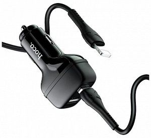 Автомобильное зарядное устройство Hoco Z36 Leader + кабель Lightning, черный
