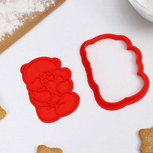 Форма для печенья «Мишка с сердцами», штамп, вырубка, цвет красный