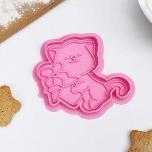 Форма для печенья «Кошечка с цветами», штамп, вырубка, цвет розовый 8,5х7,5 см