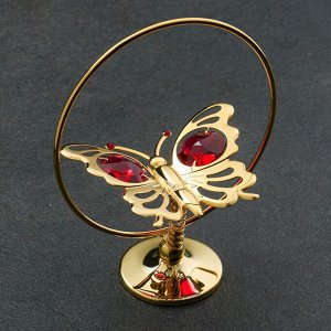 Сувенир "Бабочка в кольце", красный, с кристаллами
