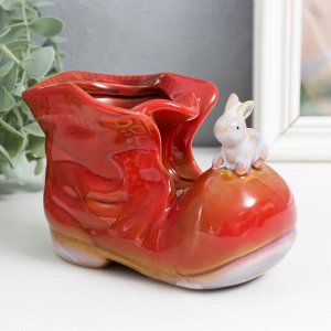 Сувенир керамика "Ботинок с зайчиком" красный 7х13,5х9,5 см