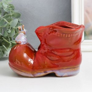 Сувенир керамика "Ботинок с зайчиком" красный 7х13,5х9,5 см