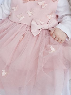 Комплект на выписку "Бабочка" комбинезон и платье (розовое с розовой юбкой)